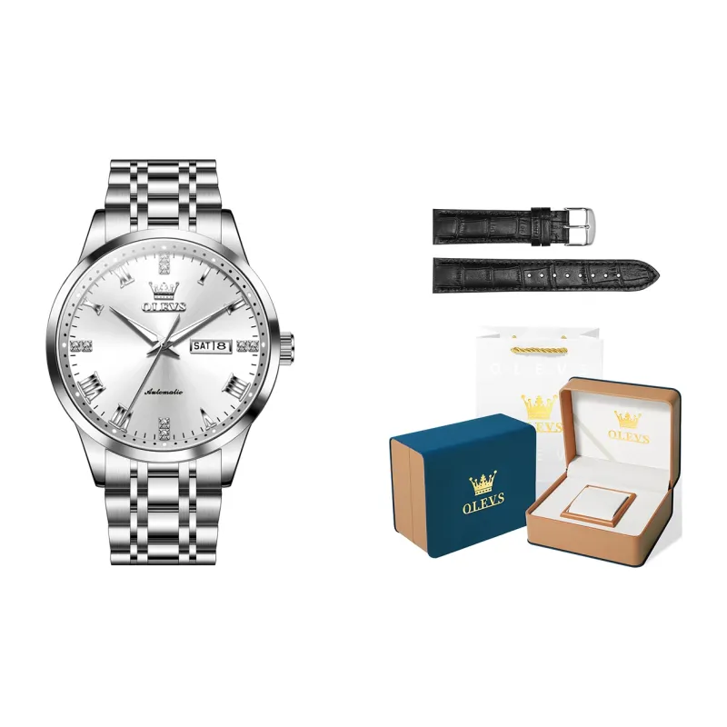 OLEVS Minimalist Series Mechanical Movement Stainless Steel Watchband Watch Men's Watches Black Dial-29