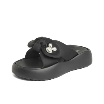 JOSINY Rubber Sole Cushioning Slip Resistant Abrasion Resistant Odor Resistant Quiet Slide Slippers Women's Black