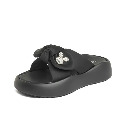 JOSINY Rubber Sole Cushioning Slip Resistant Abrasion Resistant Odor Resistant Quiet Slide Slippers Women's Black