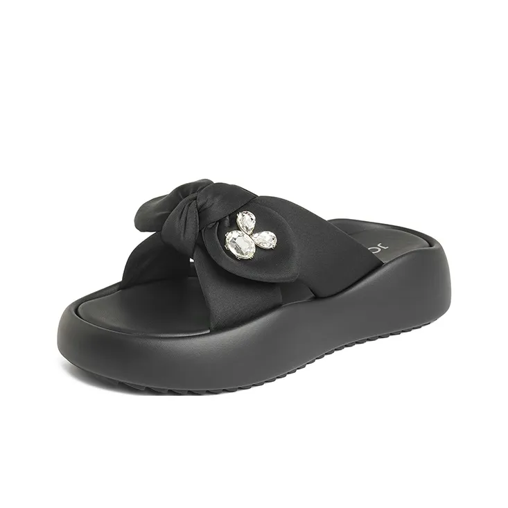 JOSINY Rubber Sole Cushioning Slip Resistant Abrasion Resistant Odor Resistant Quiet Slide Slippers Women's Black-0
