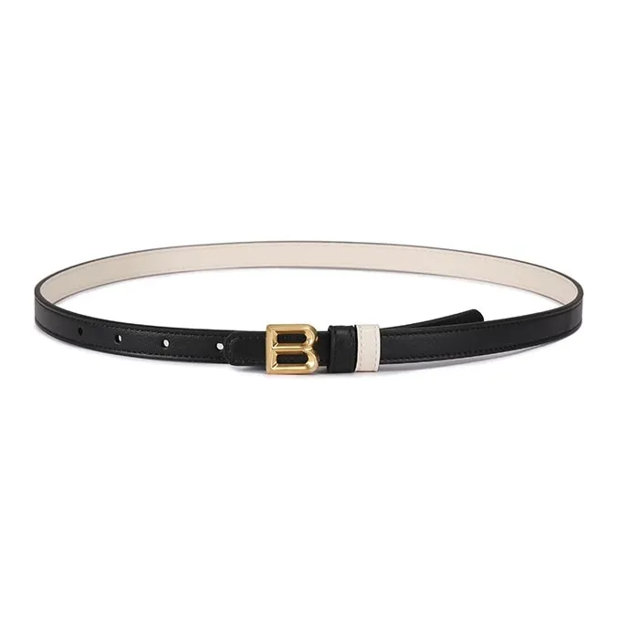 BALLY Leather Belts Women's Black Bone White 1.5cm-1