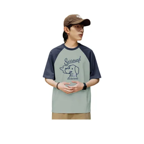 Tonlion Raglan Sleeve T-Shirt Men's Gray Yellow Green