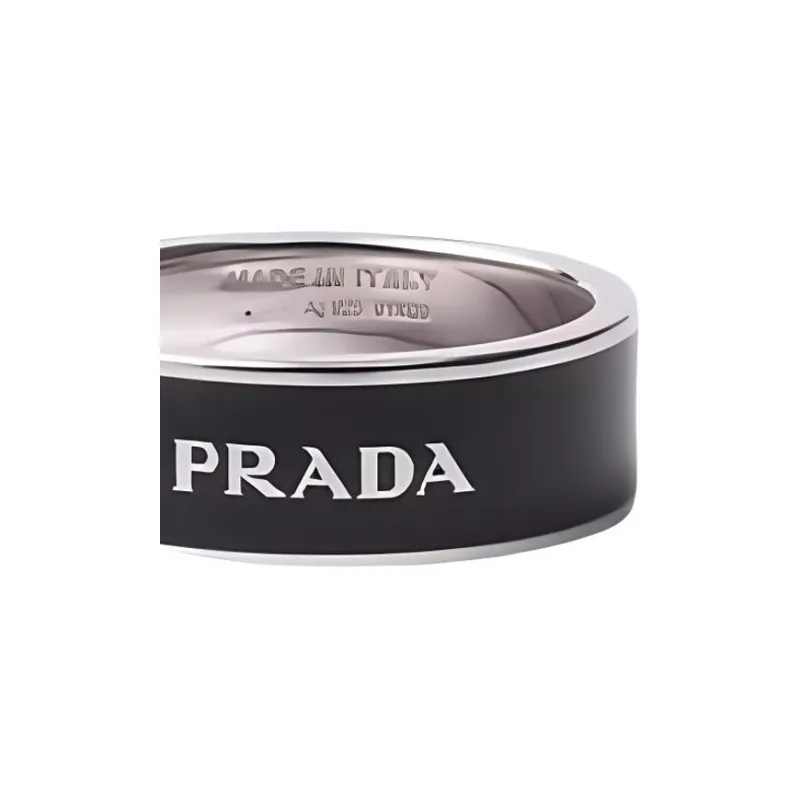 PRADA Enamel Silver Rings Men's Black-2