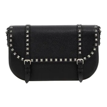 Valentino Rockstud Cow Leather Shoulder Bag Crossbody Bag Women's Black