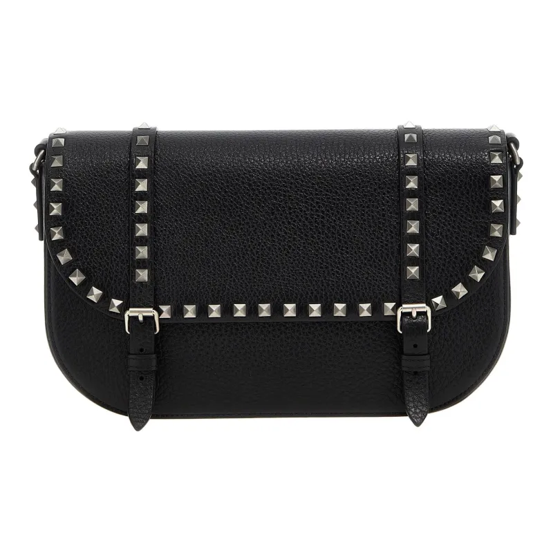 Valentino Rockstud Cow Leather Shoulder Bag Crossbody Bag Women's Black-0