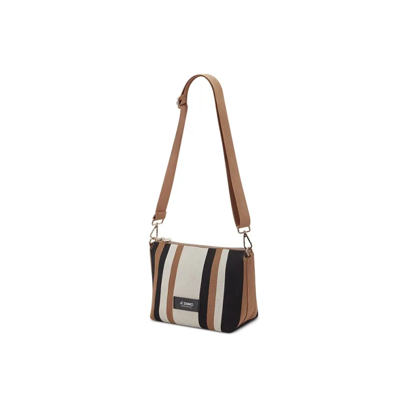 JC DAMO Eco Friendly Yarn Crossbody Bag Women's Soy Milk Stripes/Turquoise Stripes-1
