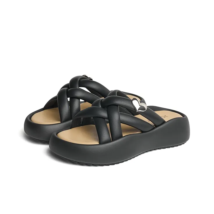 JOSINY Rubber Sole Cushioning Slip Resistant Abrasion Resistant Odor Resistant Quiet Slide Slippers Women's Black-1