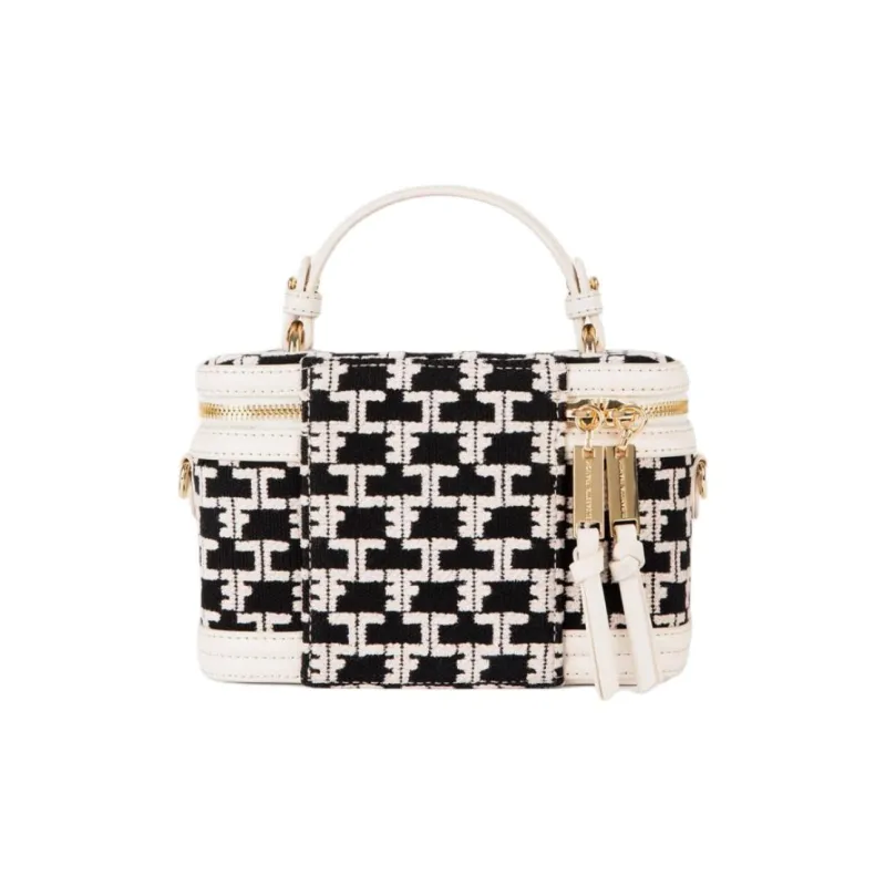 Elisabetta Franchi Viscose Portable Crossbody One Shoulder Makeup Bag Women's Butter/Black-2