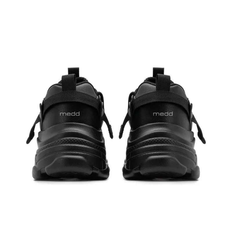 Medd Cushioned Wear Resistant Breathable Lightweight Height Increasing Low Top Chunky Sneakers Unisex Black-3