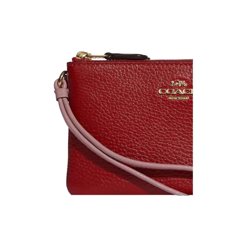 COACH Wristlet Leather Wallet Handheld Wrist Bag Small Size Women's Red & White-4