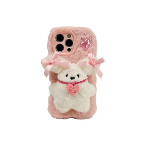 HUAN FIREFLY Plush Material Pink Plush White Dog Phone Cases Compatibility Iphone16/15promax/14pro/13/12/11 Girlish