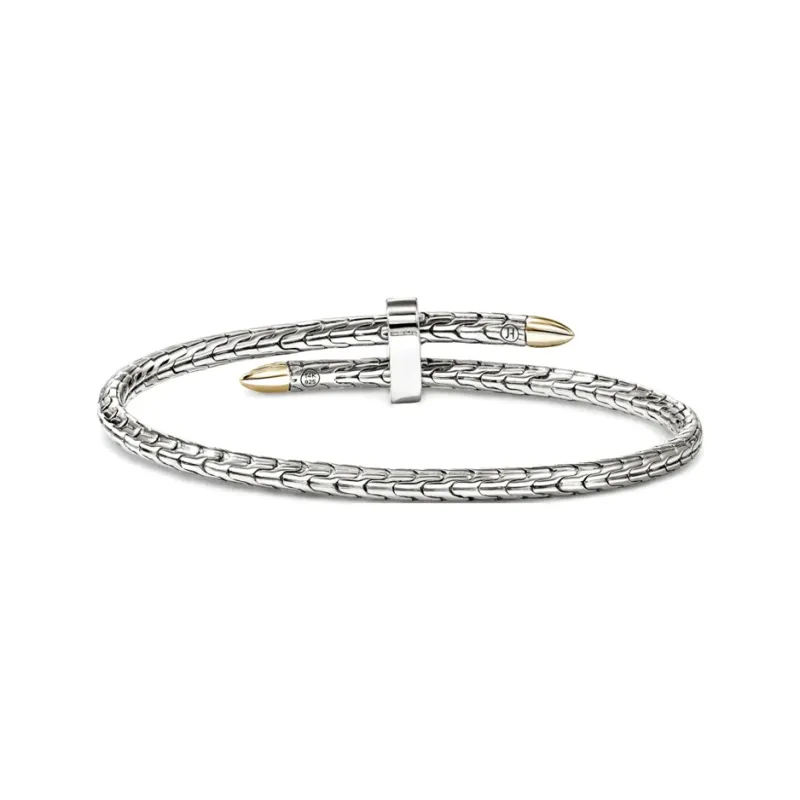 John Hardy Sterling Silver 18 Yellow Gold Spear Flex Diamond Cuff-1