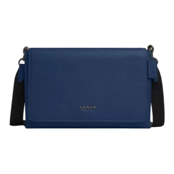 COACH Messenger Litchi Grain Leather Messenger Bag Shoulder Bag Crossbody Bag Large Size Men's Dark Blue