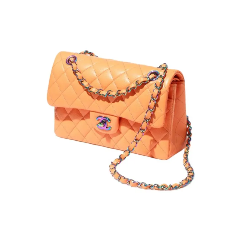 CHANEL Classic Flap CF Embossed Calfskin Shoulder Bag, Crossbody Bag Trumpets Women's Orange-1