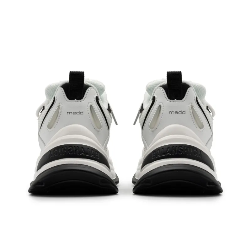 Medd Cushioned Wear Resistant Breathable Lightweight Height Increasing Low Top Chunky Sneakers Unisex White Black-4