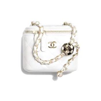 CHANEL 23C Early Spring Lambskin And Metal Box Bag, Makeup Bag, Shoulder Bag, Crossbody Bag Trumpets Women's White