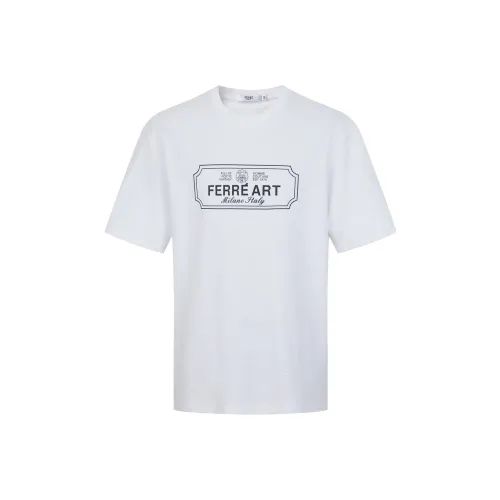 FERRE Letter Logo All over Print Subtle Texture Jacquard Crew Neck Short Sleeved T Shirt Men's