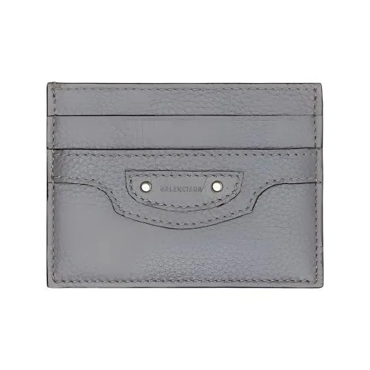 Balenciaga Grained Calfskin Card Holder Mini Unisex Gray-0