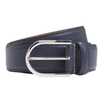 HUGO BOSS Grain Leather Belts Men's Blue Width 4CM