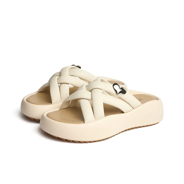 JOSINY Rubber Sole Cushioning Slip Resistant Abrasion Resistant Odor Resistant Quiet Slide Slippers Women's Ecru-1