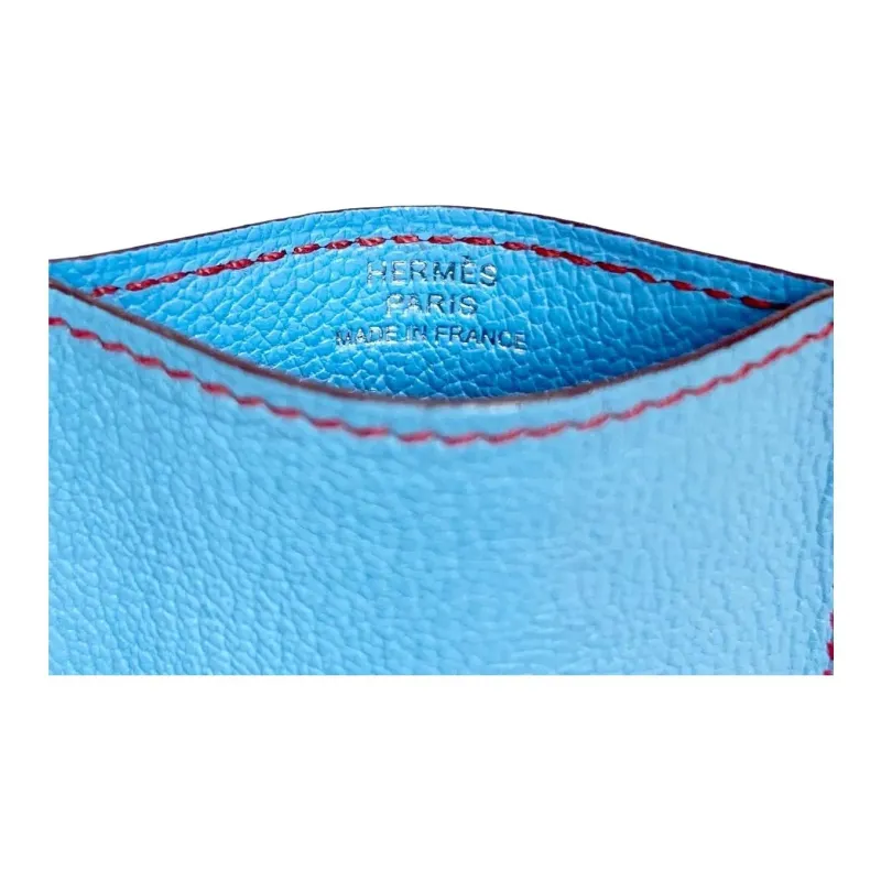 HERMES In The Loop Mysore Goat Skin One Shoulder Crossbody Cell Phone Pouch Large Size Women's Sky Blue/Heart Red-4