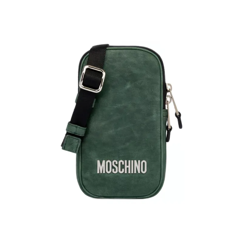 MOSCHINO Washable Nappa Leather With Sheepskin Cell Phone Pouch Men's Dark Green-0