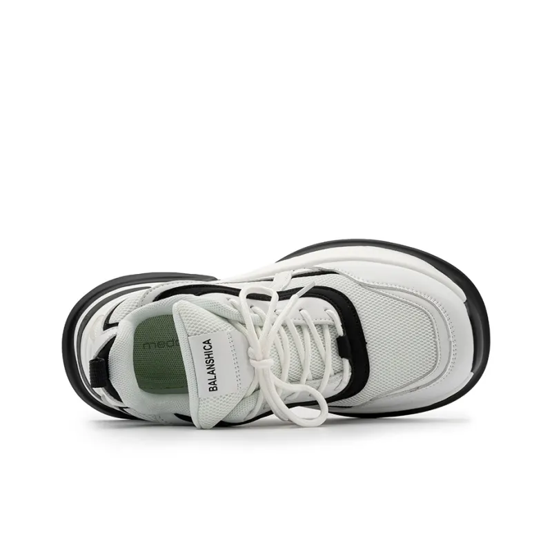 Medd Cushioned Wear Resistant Breathable Lightweight Height Increasing Low Top Chunky Sneakers Unisex White Black-3