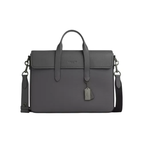 COACH Sullivan Litchi Grain Leather One Shoulder Handbags Large Size Men's Charcoal Gray