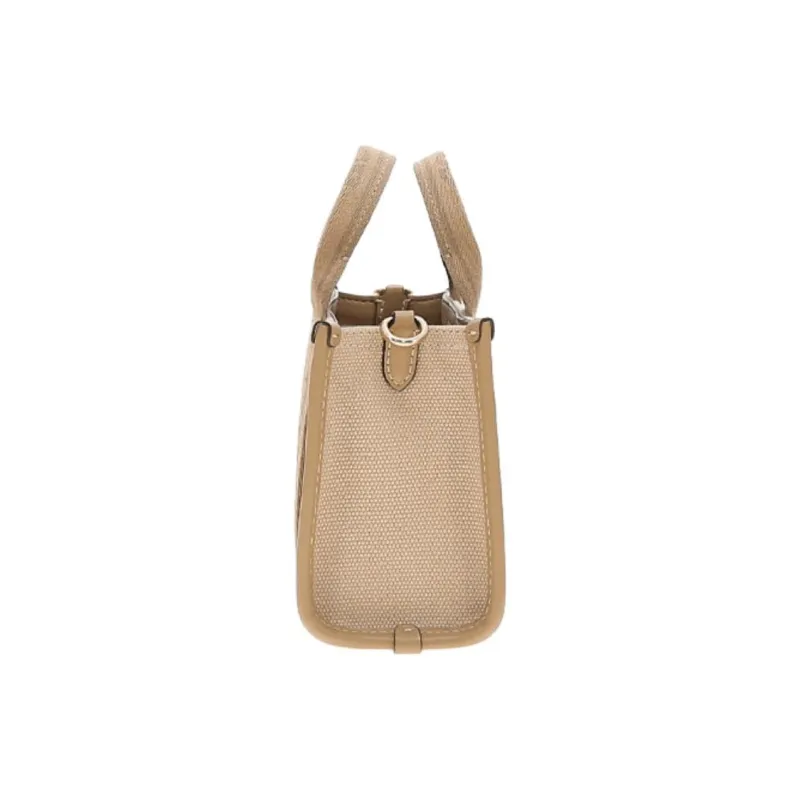 COACH Smith Fabric With Cow Split Leather Tote Bag Shopping Bag Handbag Mini Women's Deep Natural & Mixed Color-2