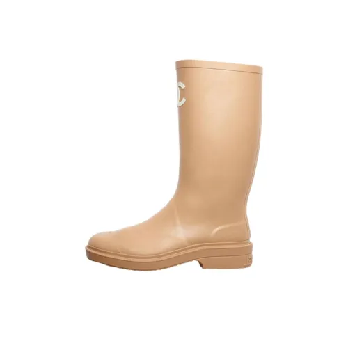 CHANEL Rubber Rain Boots Beige Women's