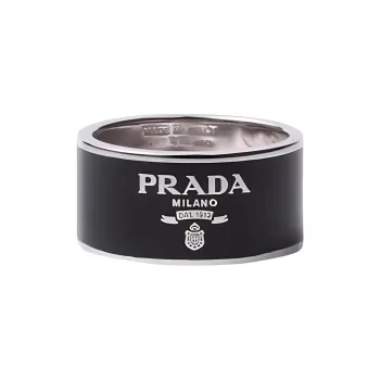 PRADA Enamel Silver Rings Men's Black