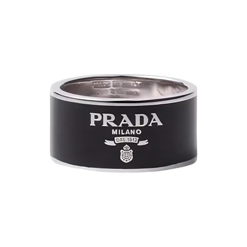 PRADA Enamel Silver Rings Men's Black