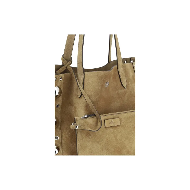 Valentino Suede Tote Bag, Shopping Bag, Shoulder Bag Women's Beige-3