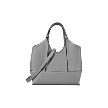 DISSONA Cow Leather Tote Bag, Shopping Bag, Shoulder Bag, Crossbody Bag, Handbag Small Size Women's Gray