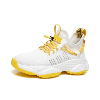ΛOLUNKΛ Breathable Moisture Wicking Supportive Height Increasing Low Top Chunky Sneakers Men's Yellow With White Base