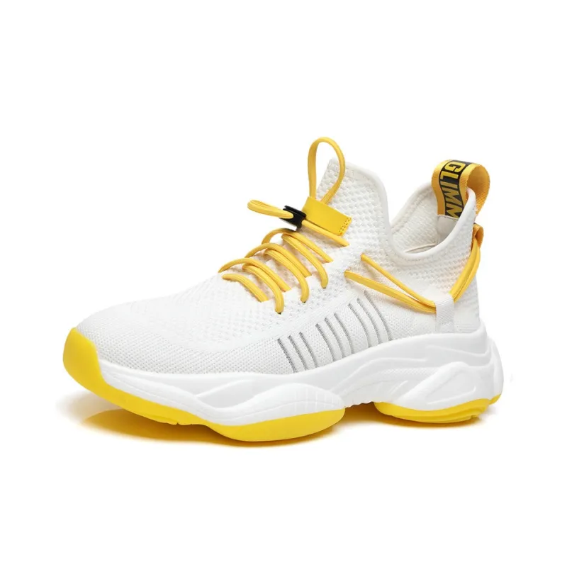 ΛOLUNKΛ Breathable Moisture Wicking Supportive Height Increasing Low Top Chunky Sneakers Men's Yellow With White Base-0