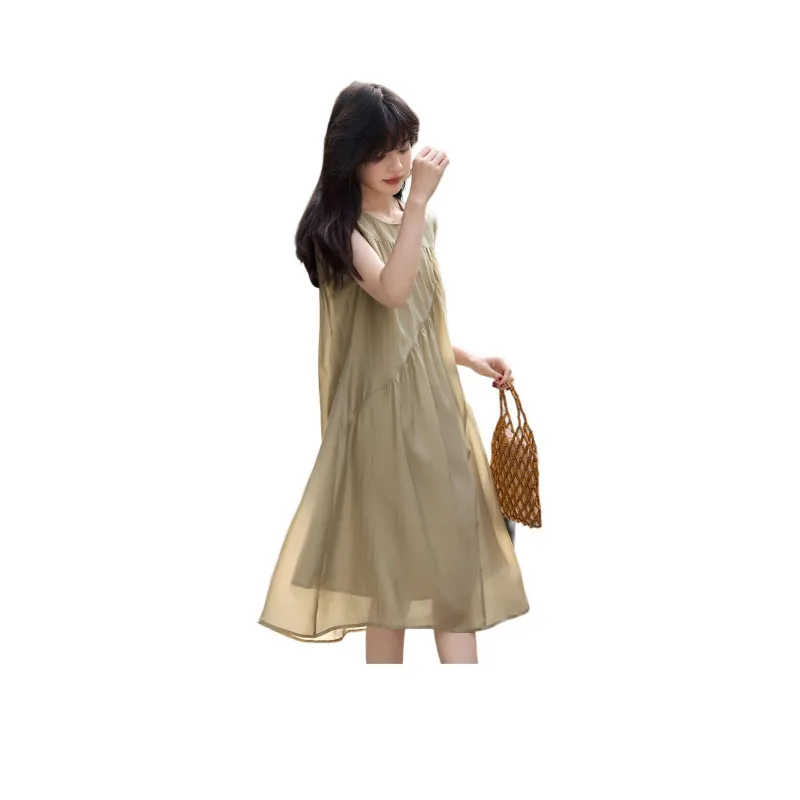 Mo Han Yi Mei Sleeveless Dress Women's Khaki-2