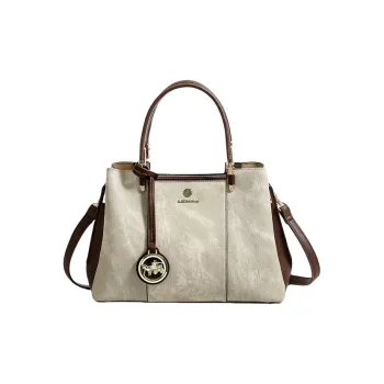 PESASRIE Microfiber Synthetic Leather Handbag Regular Women's Beige Green