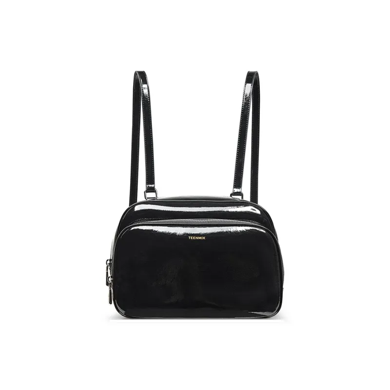Teenmix Cow Leather With Synthetic Leather Backpack Regular Women's Black/White-0