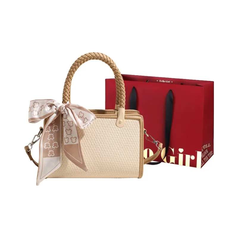 GOX PU With Straw Woven Shoulder Bag Women's Black/Pink/Khaki-13