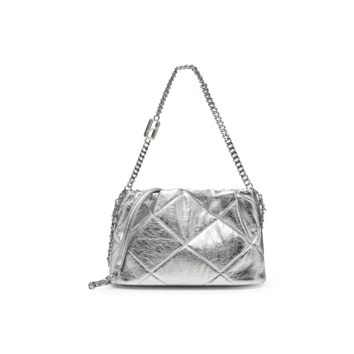 Staccato Sheepskin Shoulder Bag Medium Size Women's Metallic Silver/Luxurious Gold