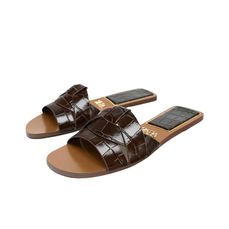 ZARA PU Polyurethane Slip Resistant Slide Slippers Women's Brown-2