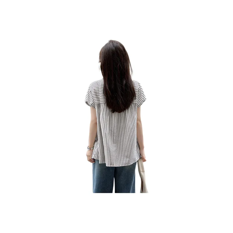 Mo Han Yi Mei Shirt Women's Navy Blue & White-1