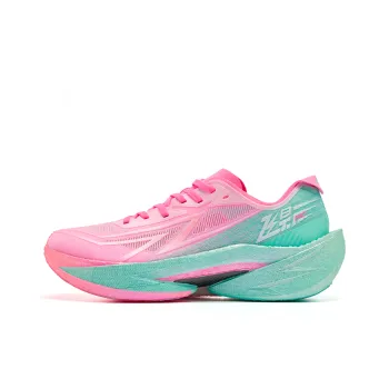QIAODAN Breathable Lightweight Low Top Carbon Plate Marathon Training Race Running Shoes Men's Pink Green