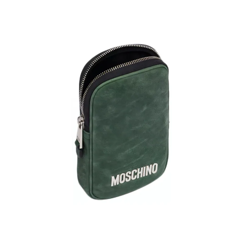 MOSCHINO Washable Nappa Leather With Sheepskin Cell Phone Pouch Men's Dark Green-1