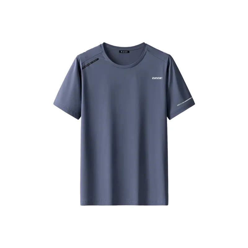 BAGE Versatile Solid Color Ice Silk Short Sleeved T Shirts Unisex-3