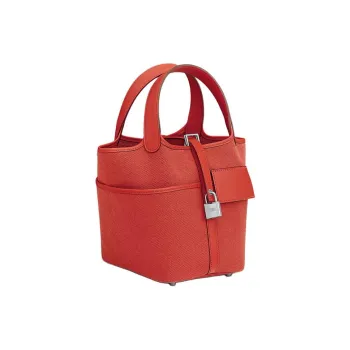 HERMES Picotin Lock Goeland Canvas With Swift Calfskin Basket Bag, Bucket Bag, Handbag Regular Women's Red