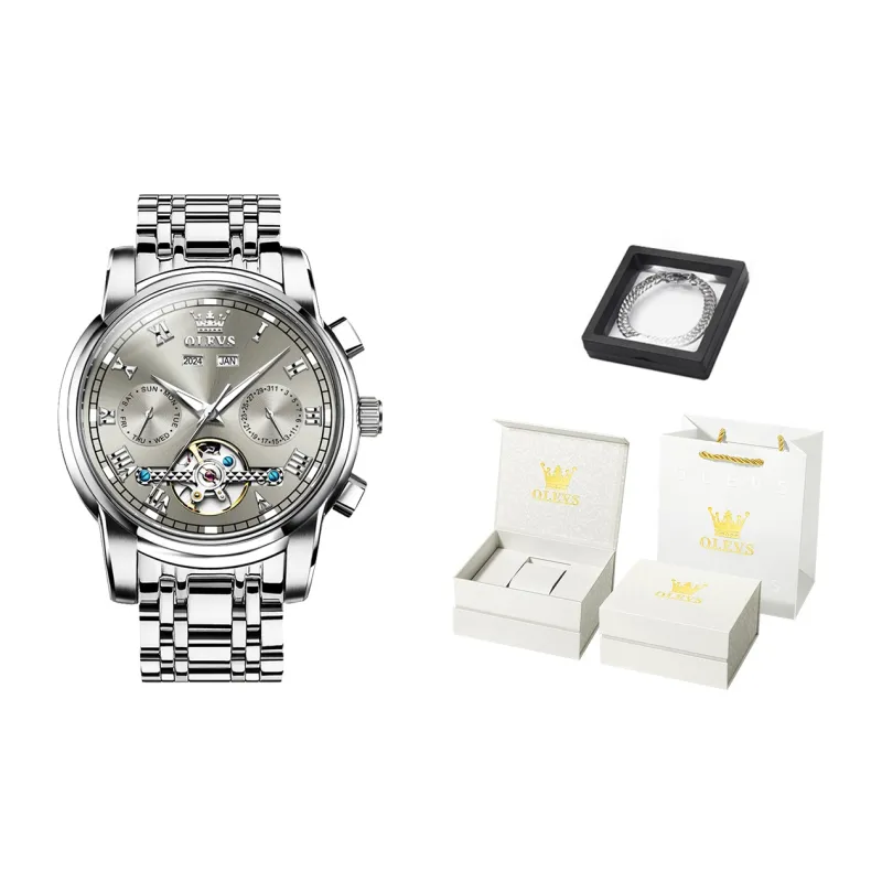 OLEVS Play The Cool Series Mechanical Movement Stainless Steel Watchband Watch Men's Watches Black Dial-12