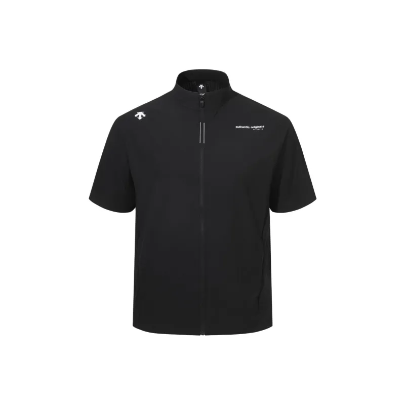 DESCENTE Basic Woven Short Sleeve Full Zip Up T Shirt Men's-4