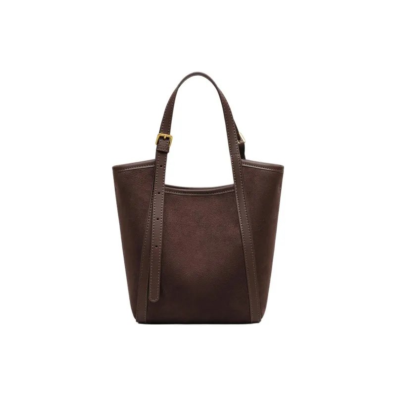 MILLIE'S Cow Leather Basket Bag, Bucket Bag, Shoulder Bag, Crossbody Bag, Handbag Regular Women's Coffee/Gold Brown-3